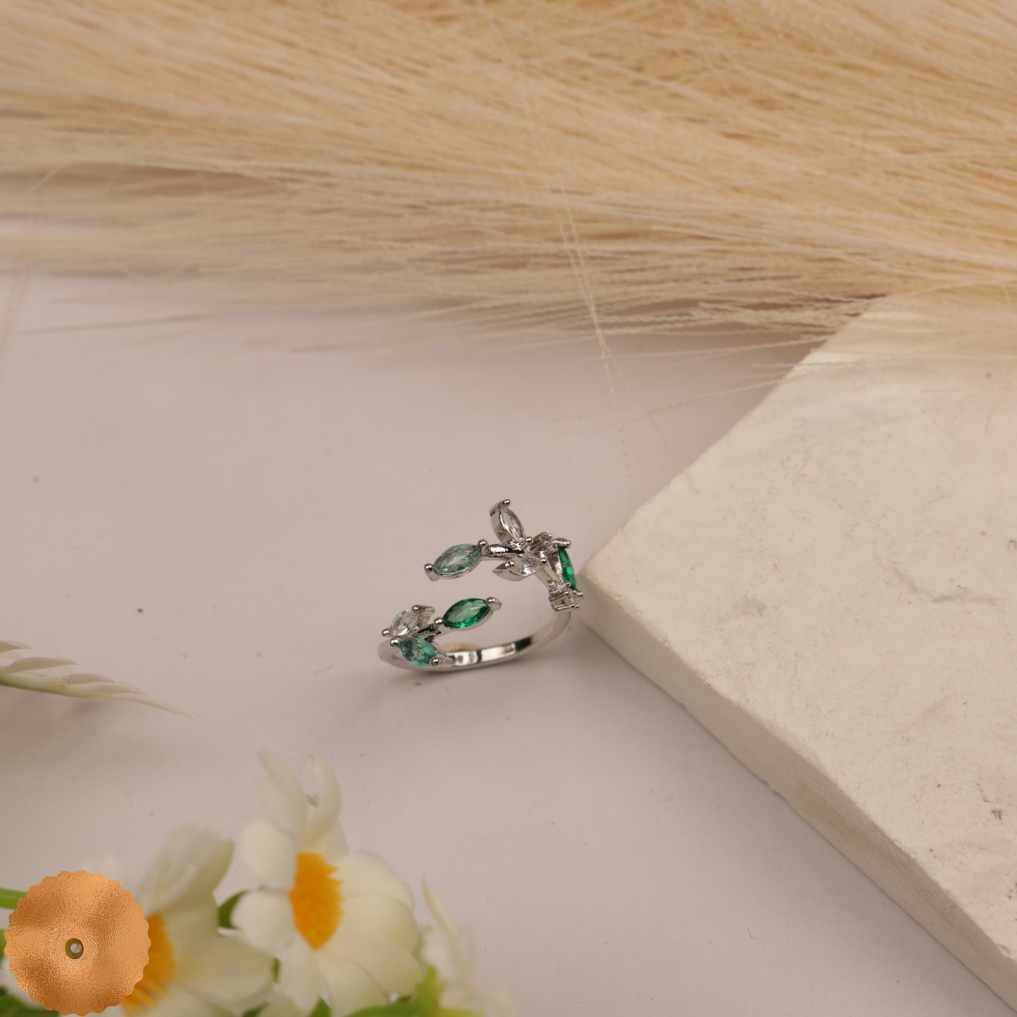 Green Leaf Adjustable Ring