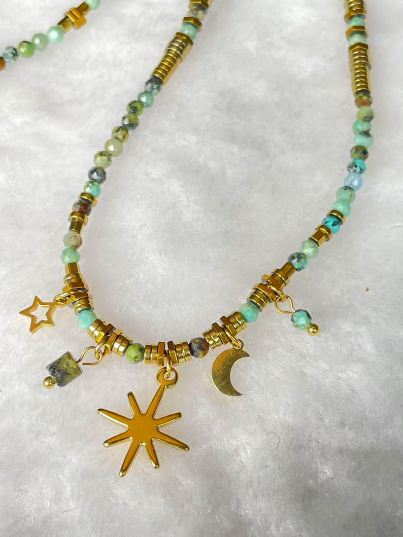 Turquoise Star and Moon Necklace