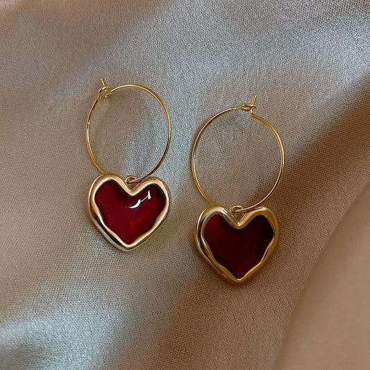 Red Heart Hoop Earrings