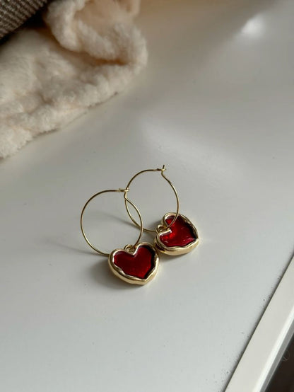 Red Heart Hoop Earrings