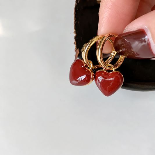 Heart Shape Charm Sleeper Hoop Earrings