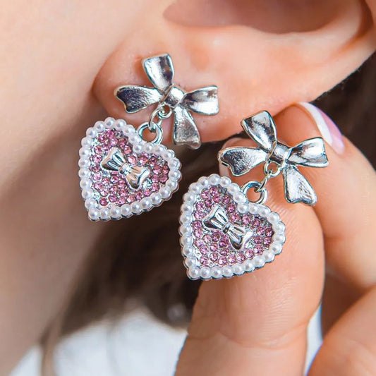 Bow & Crystal Heart Stud