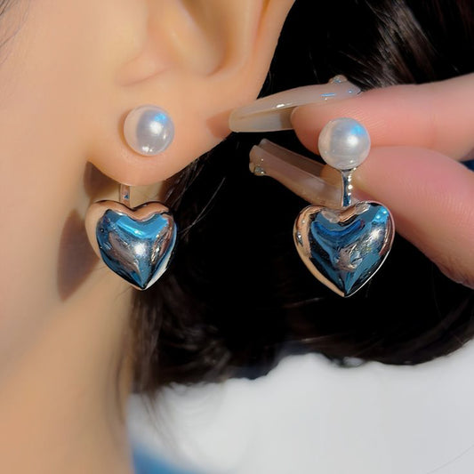Silver Heart Pearl Stud