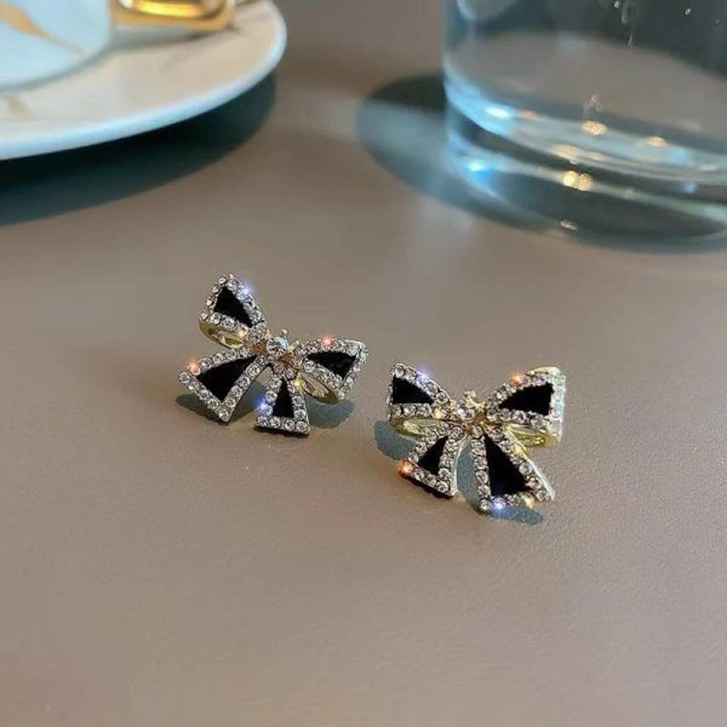 Black Rhinestone Bow Stud