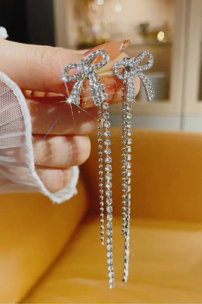 Rhinestone Bow Drop Earrings