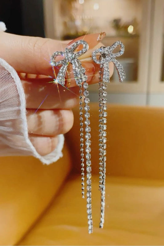 Rhinestone Bow Drop Earrings