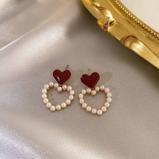 Pearl Heart Drop Earrings