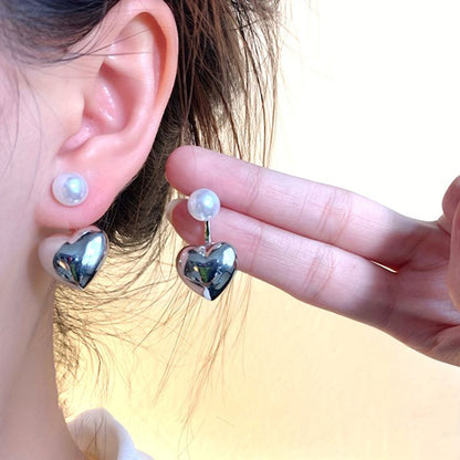 Silver Heart Pearl Stud