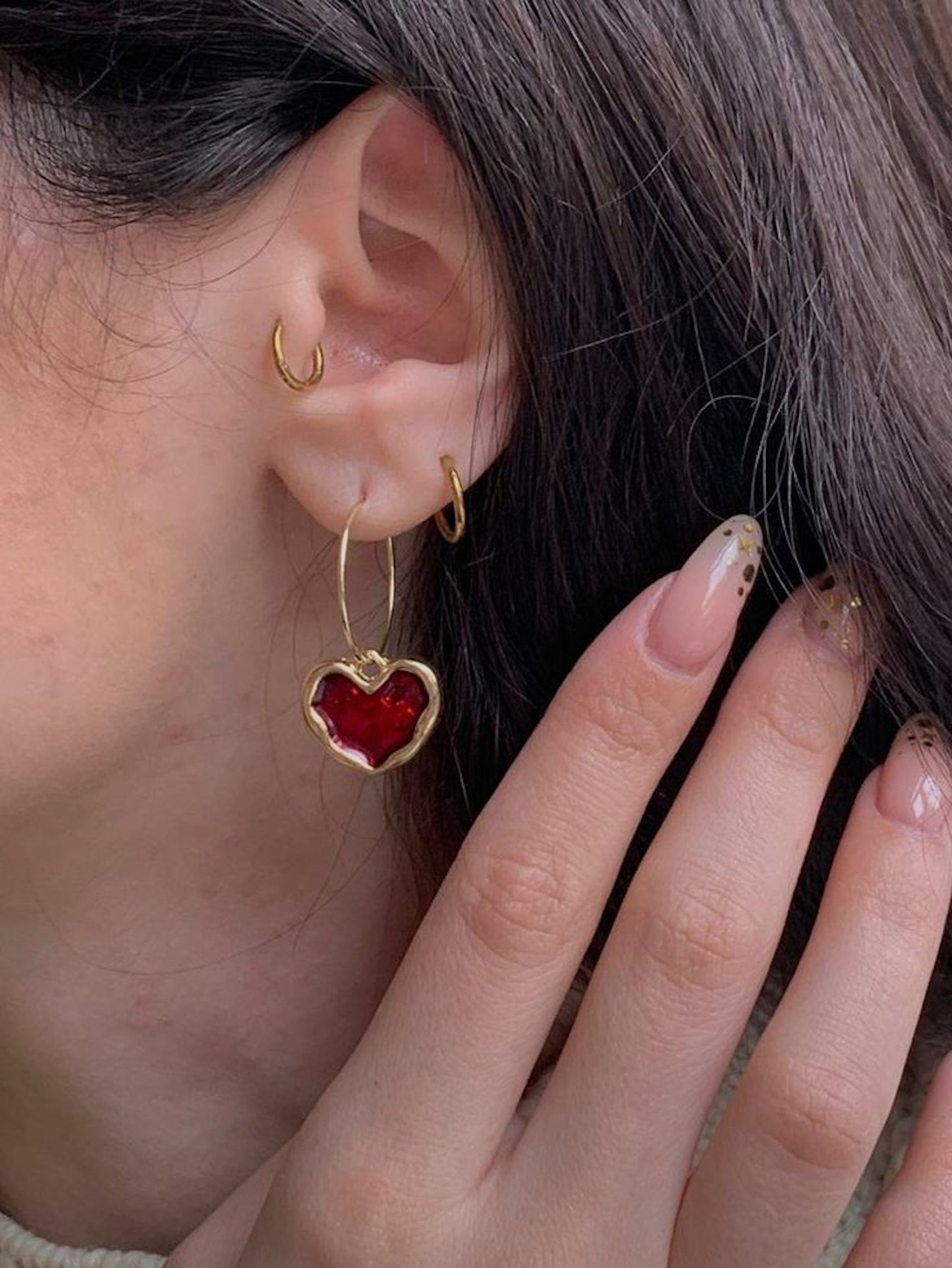Red Heart Hoop Earrings