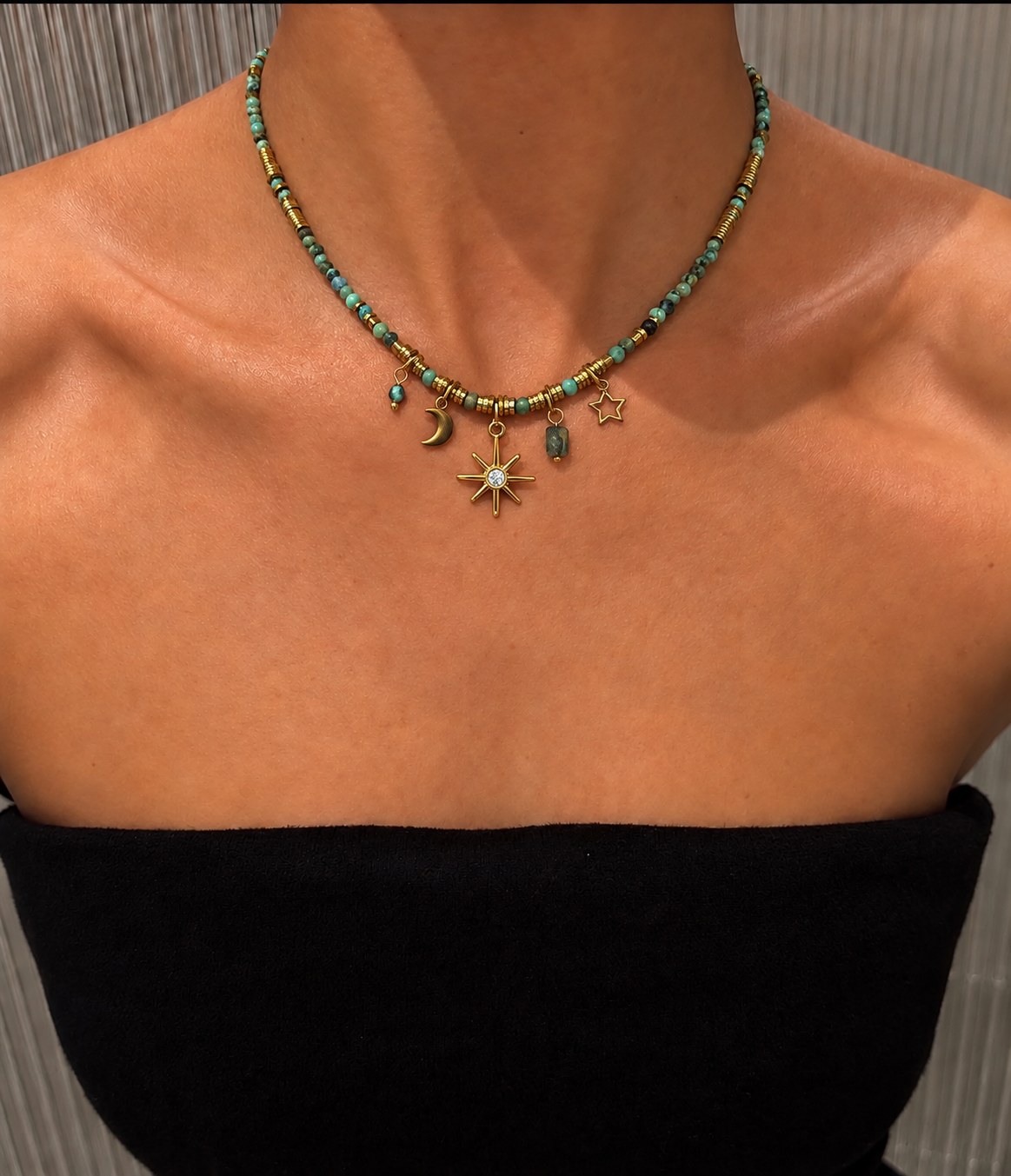 Turquoise Star and Moon Necklace