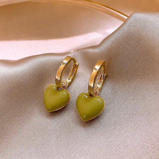 Heart Shape Charm Sleeper Hoop Earrings
