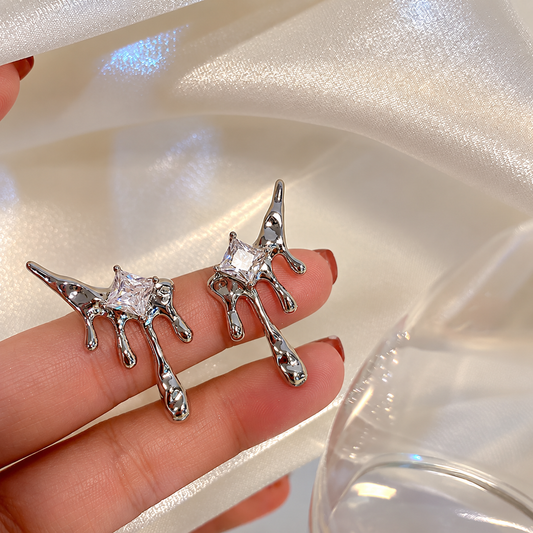 Silver Toned Liquid Flow Earrings