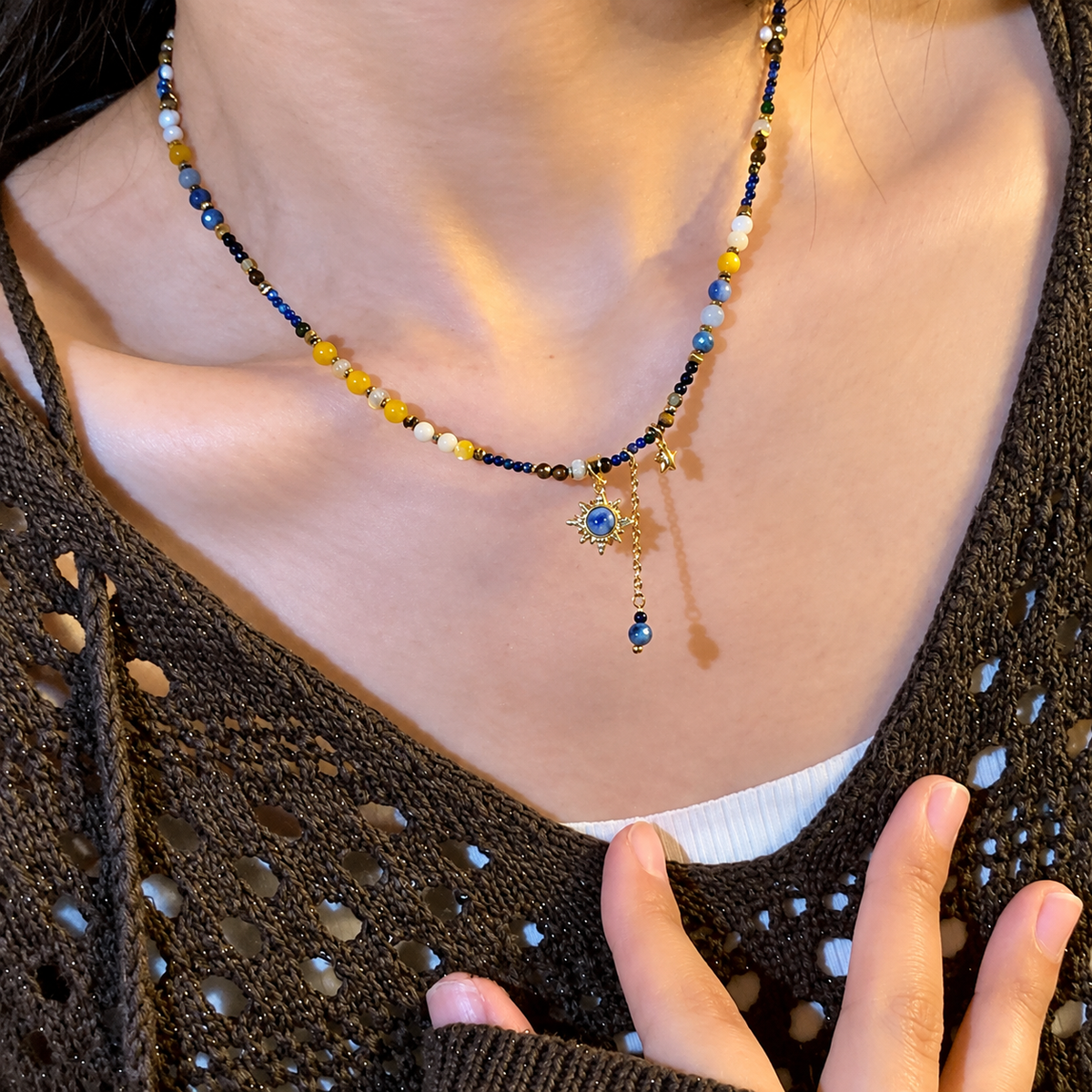 Blue Sun Beading Necklace