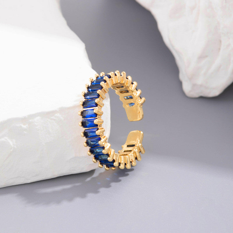 Gold Plated Stainless Steel Anti Tarnish Adjustable Ring| Blue