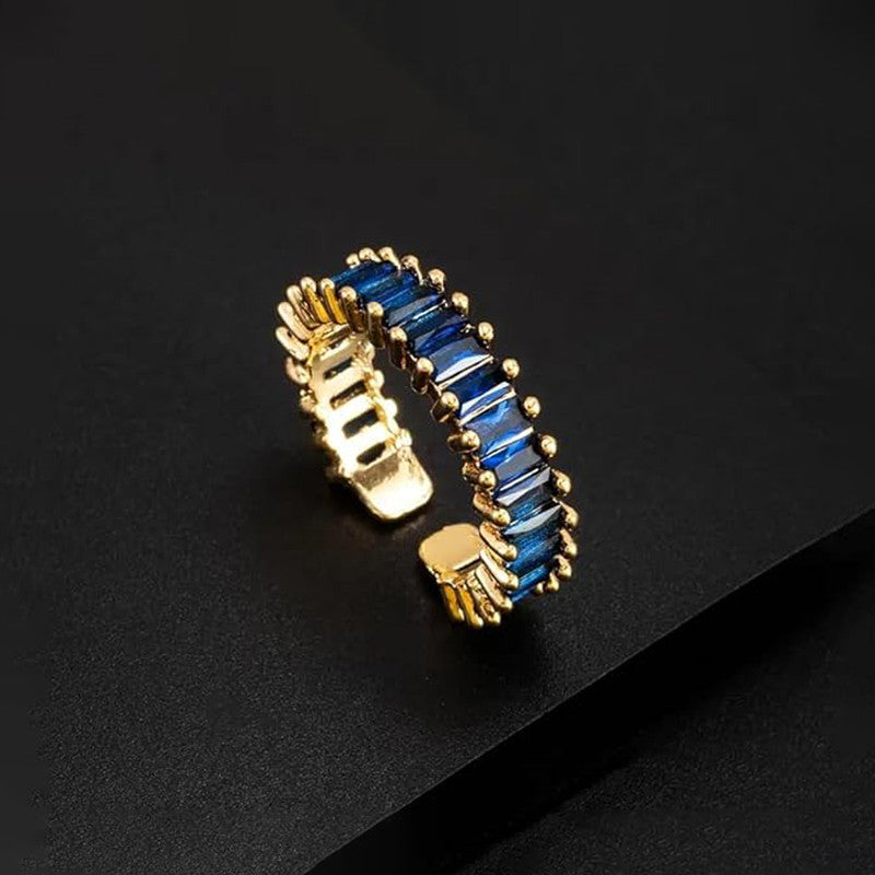 Gold Plated Stainless Steel Anti Tarnish Adjustable Ring| Blue
