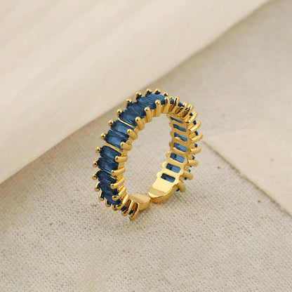Gold Plated Stainless Steel Anti Tarnish Adjustable Ring| Blue
