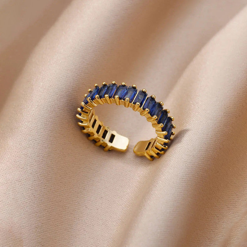 Gold Plated Stainless Steel Anti Tarnish Adjustable Ring| Blue
