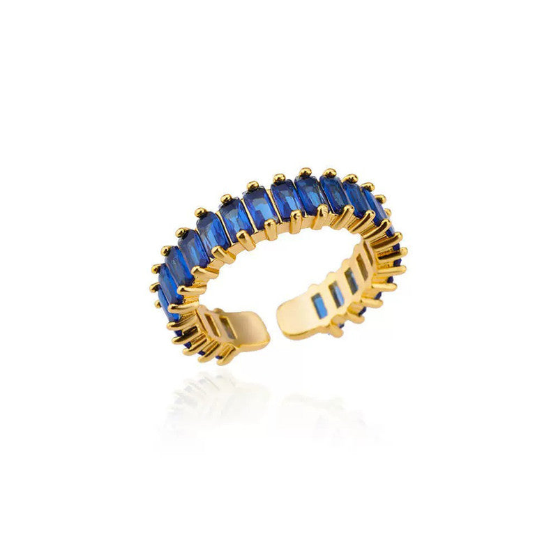 Gold Plated Stainless Steel Anti Tarnish Adjustable Ring| Blue