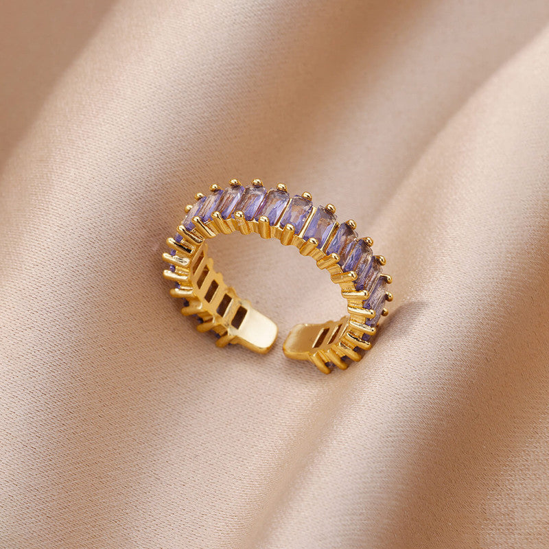 Gold Plated Stainless Steel Anti Tarnish Adjustable Ring| Lavender