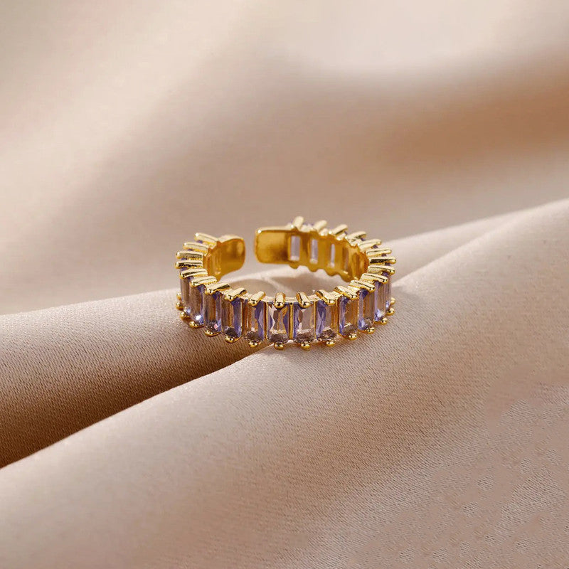 Gold Plated Stainless Steel Anti Tarnish Adjustable Ring| Lavender