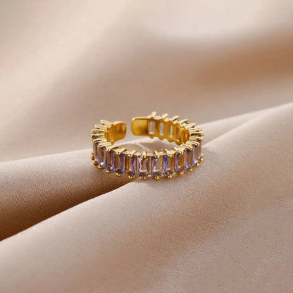 Gold Plated Stainless Steel Anti Tarnish Adjustable Ring| Lavender
