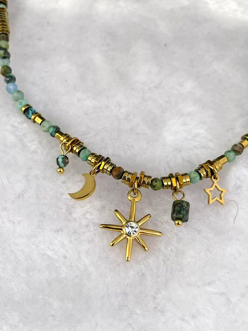 Turquoise Star and Moon Necklace