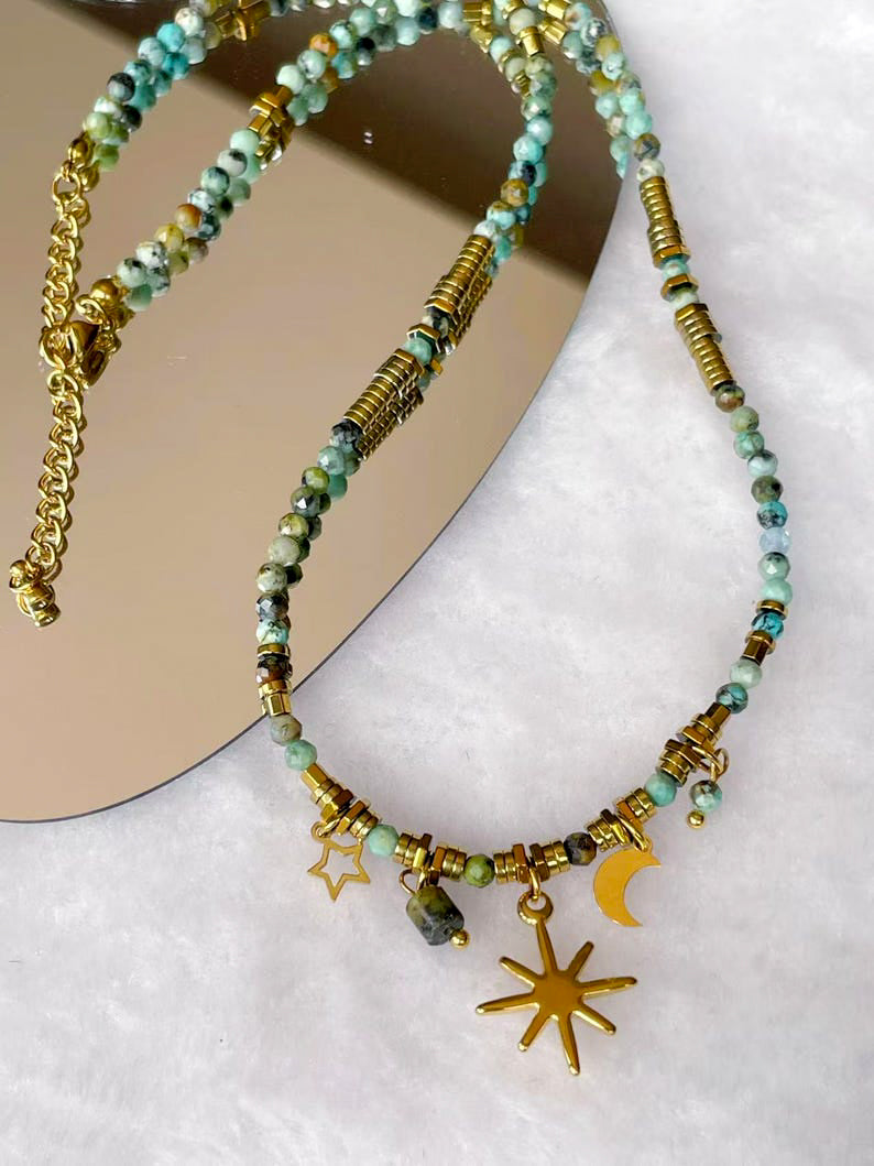 Turquoise Star and Moon Necklace