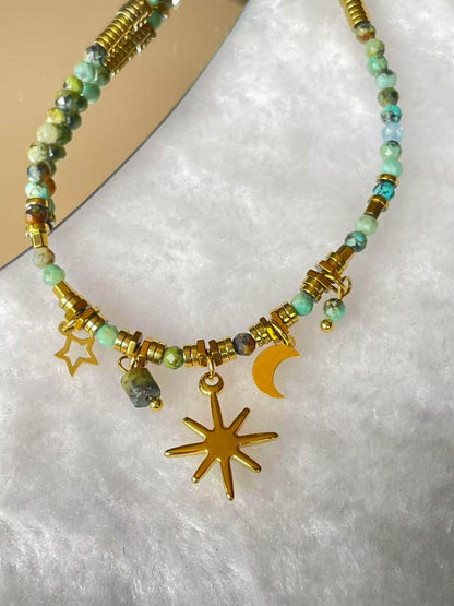 Turquoise Star and Moon Necklace