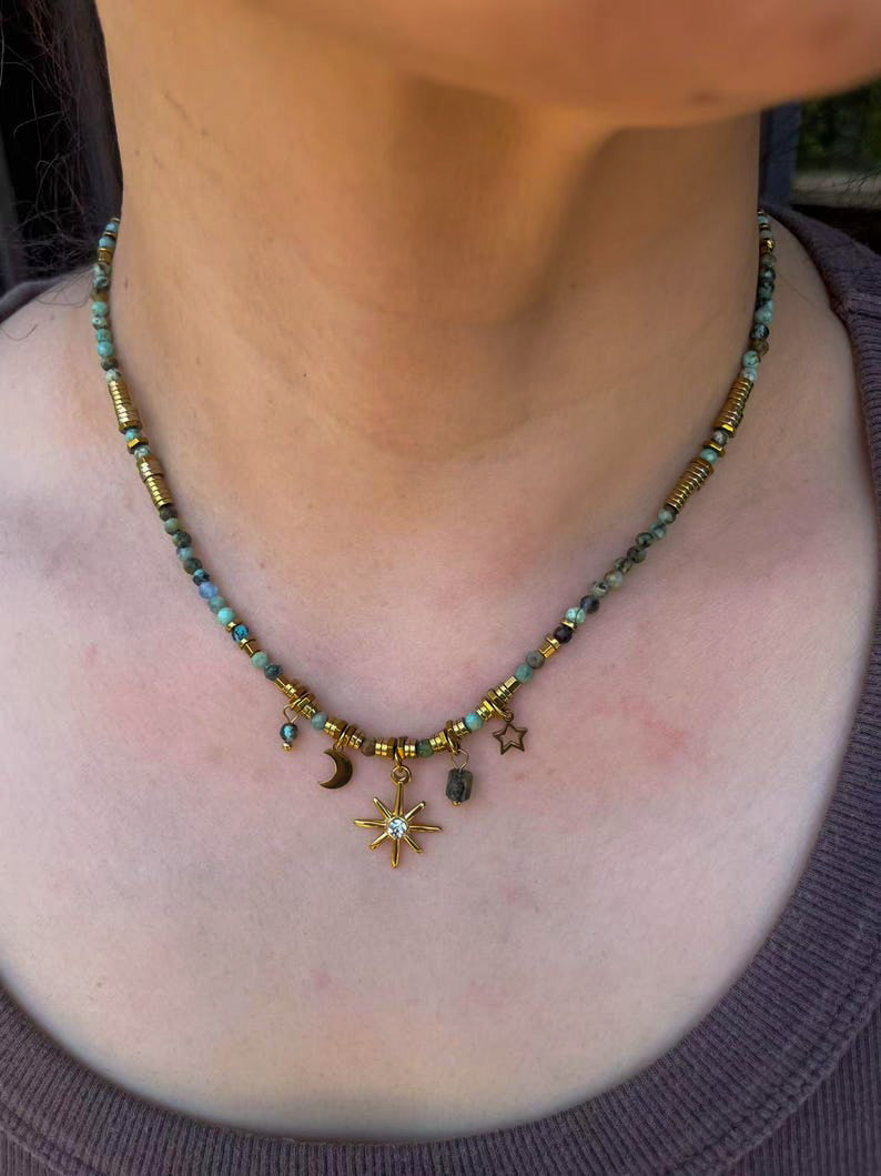 Turquoise Star and Moon Necklace