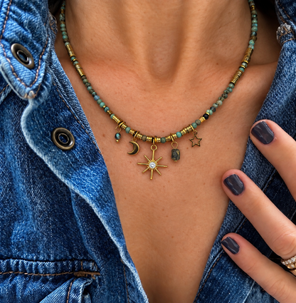 Turquoise Star and Moon Necklace
