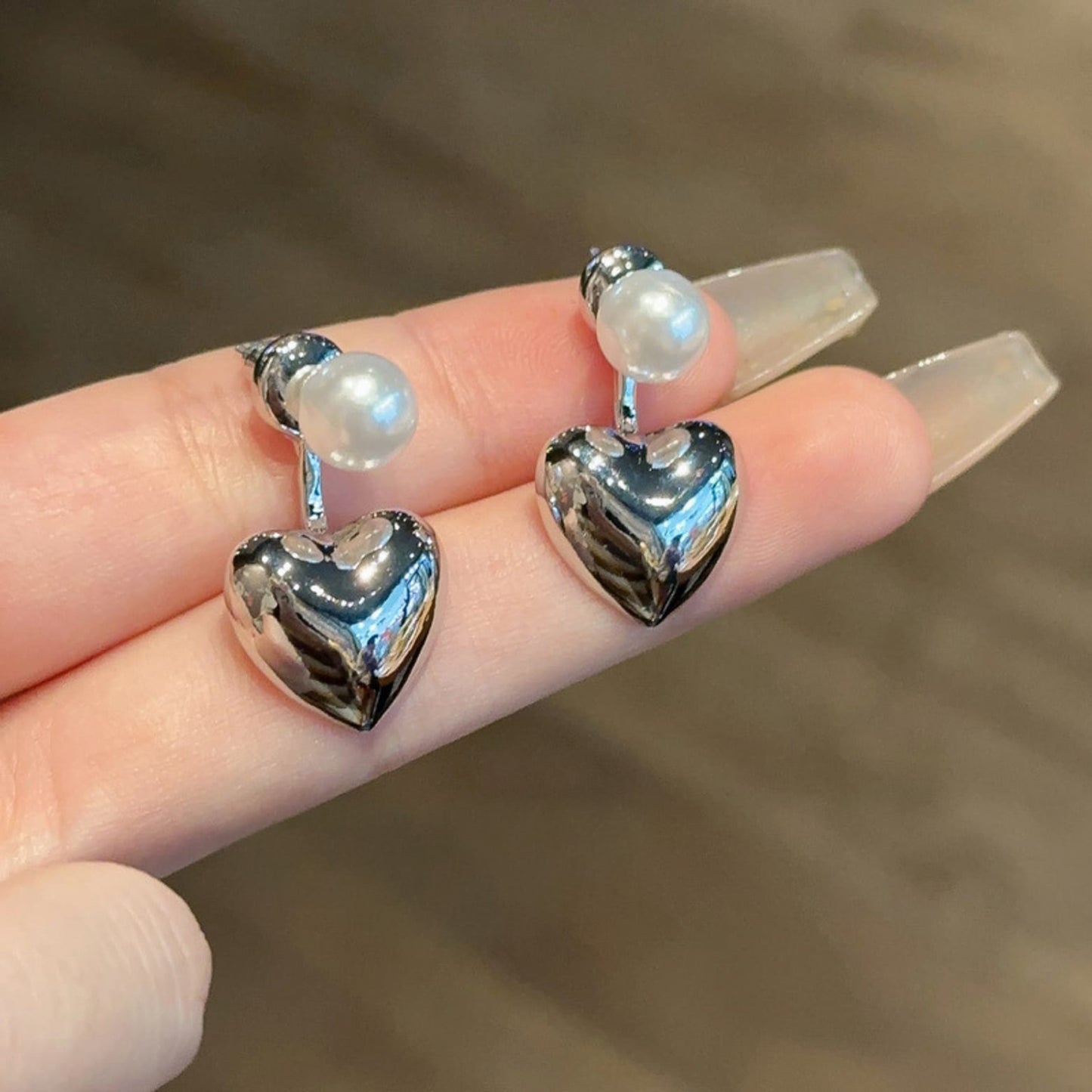 Silver Heart Pearl Stud