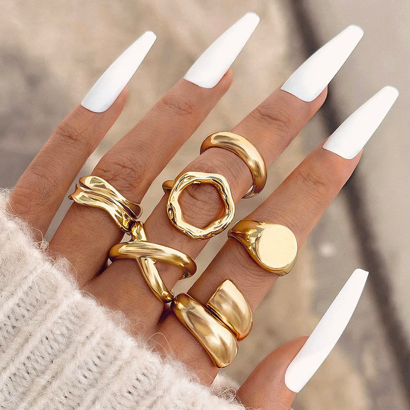 Gold Plated Stackable Rings Pack of 6