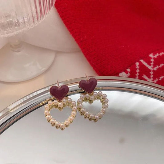 Pearl Heart Drop Earrings