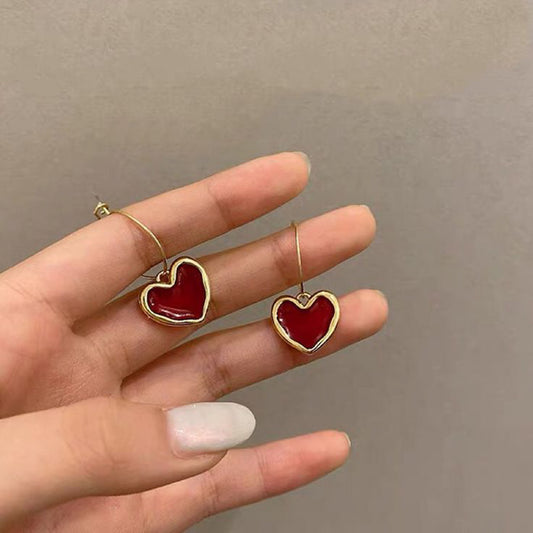 Red Heart Hoop Earrings