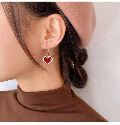 Red Heart Hoop Earrings
