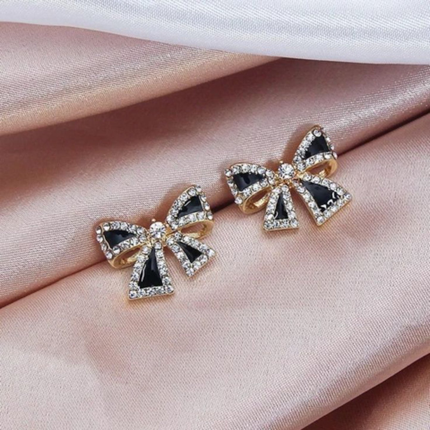 Black Rhinestone Bow Stud